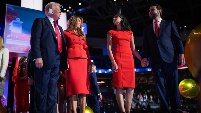 Donald Trump, Melania Trump, Usha Vance, and JD Vance on stage