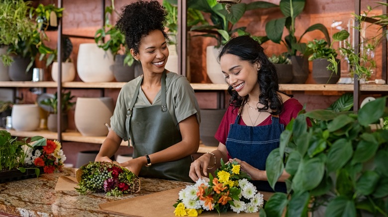 two girls in flower shop