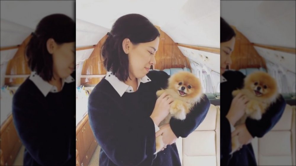 Vera Wang's daughter, Cecelia Becker, with a dog