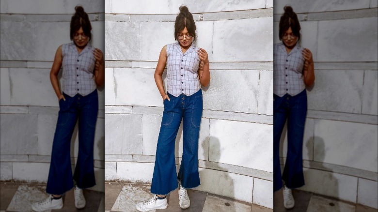 Striped vest with jeans