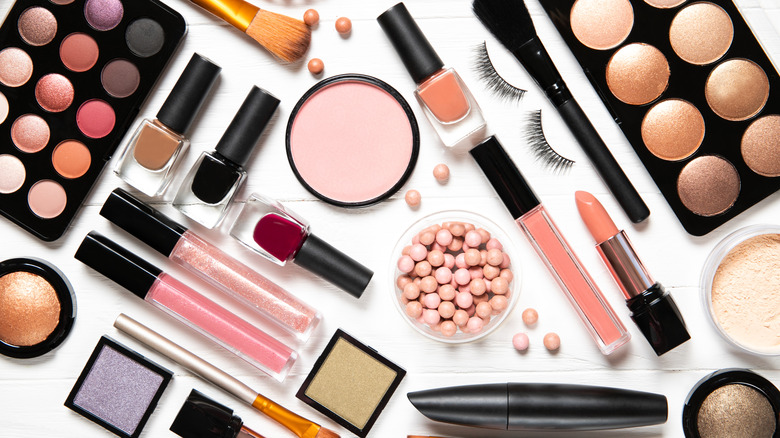 A variety of makeup products