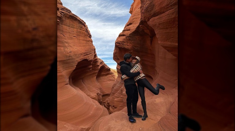 Couple posing in canyon