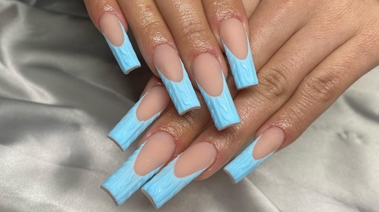 blue sweater french tip nails