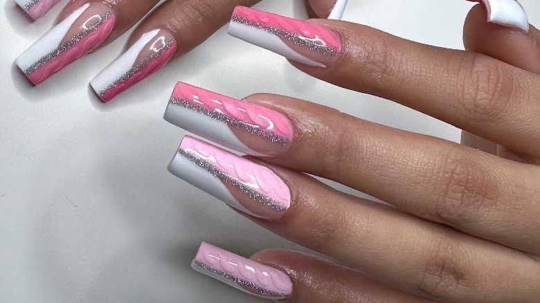 white pink sweater nail design