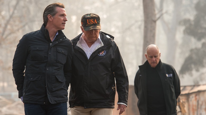 Gavin Newsom, Donald Trump, and Jerry Brown touring wlidfire burned areas of California