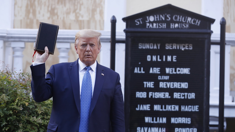 Trump posing with a bible outside of St. John's Church