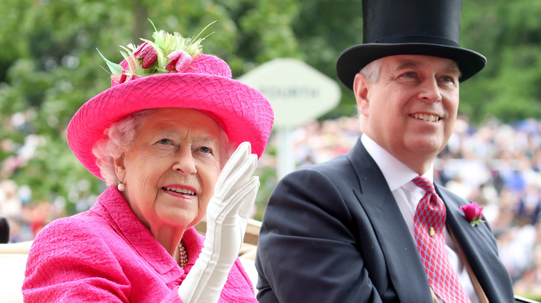 Queen Elizabeth and Prince Andrew in carriage 