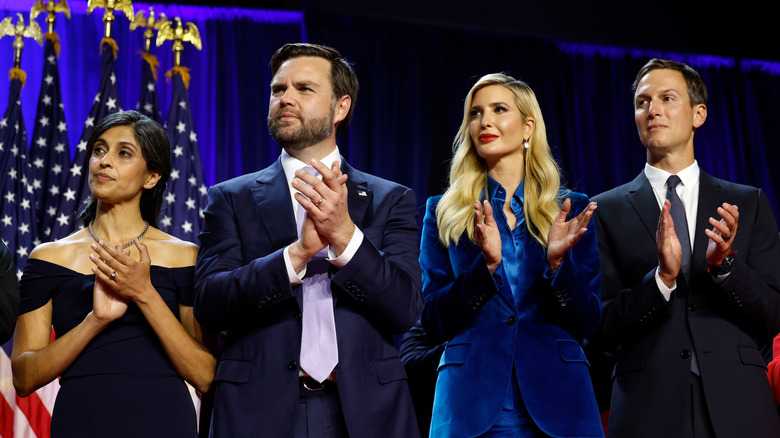 Usha and JD Vance clapping alongside Ivanka Trump and Jared Kushner