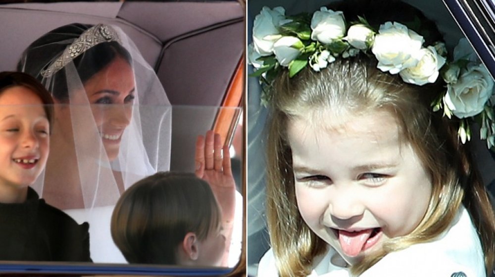 Meghan Markle and two of her page boys/Princess Charlotte as a bridesmaid