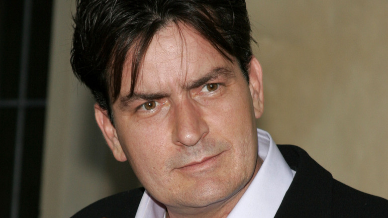 Charlie Sheen looking serious