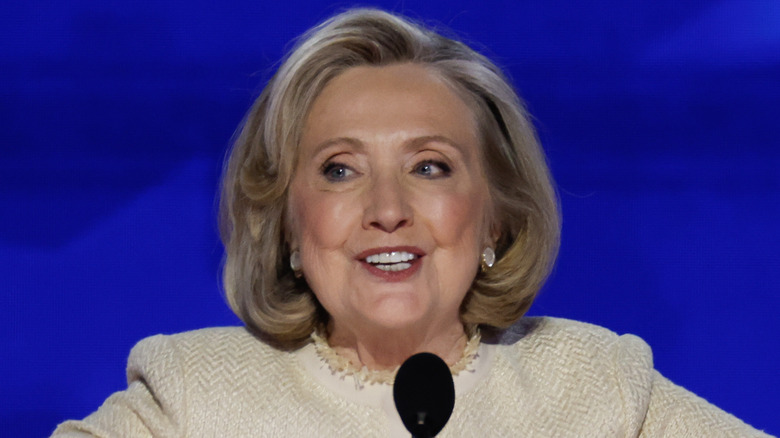 Hillary Clinton in front of mic at DNC