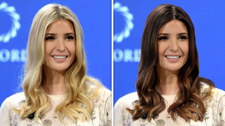 Side-by-side image of Ivanka Trump with her hair edited to be brown