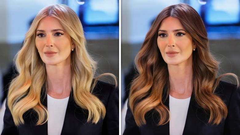 Side-by-side image of Ivanka Trump with her hair edited to be brown