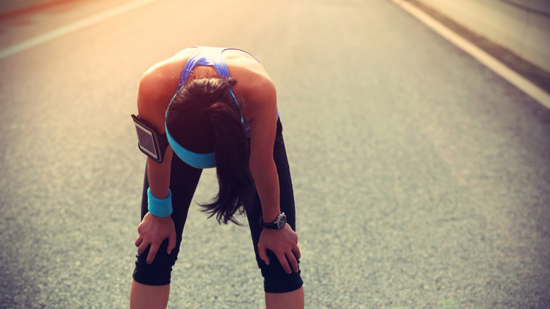 Woman with headband working out