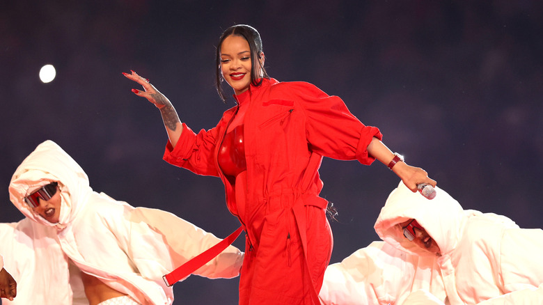 Rihanna performing at the Super Bowl