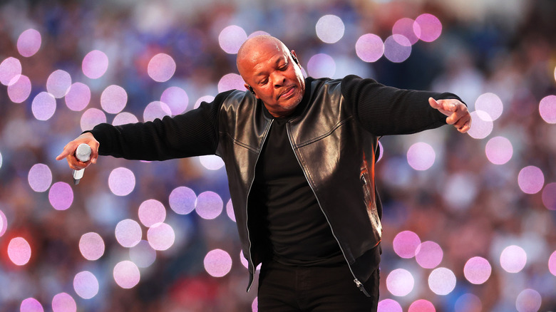 Dre Dre performing at the Super Bowl