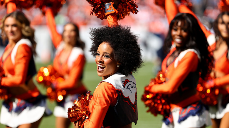 Denver Broncos cheerleaders performing on game day 