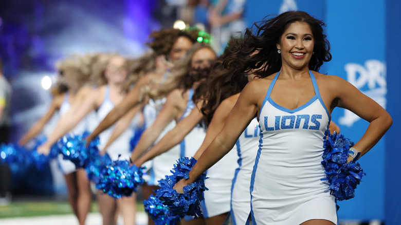 Lions cheerleaders smiling on game day 