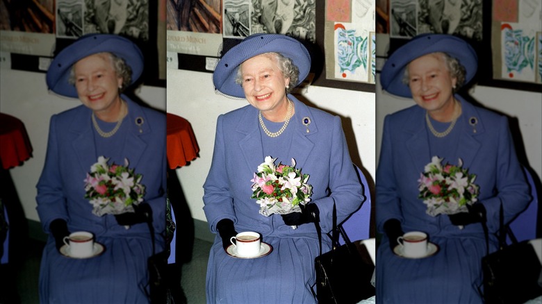 Queen Elizabeth II having tea at Grey Coat Hospital