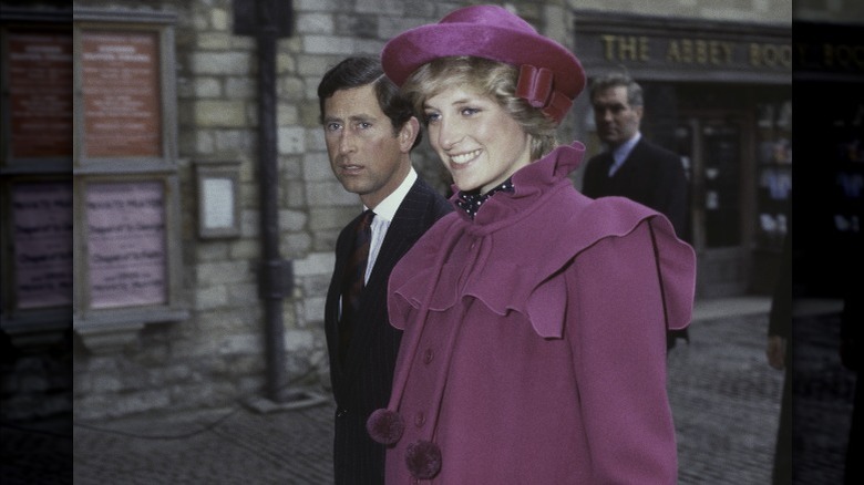 Prince Charles and Princess Diana walking at Westminster Abbey 