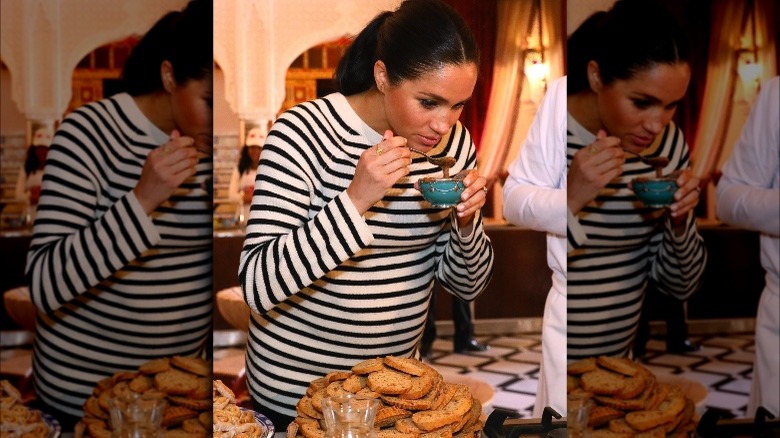 Meghan Markle tasting food in Morocco