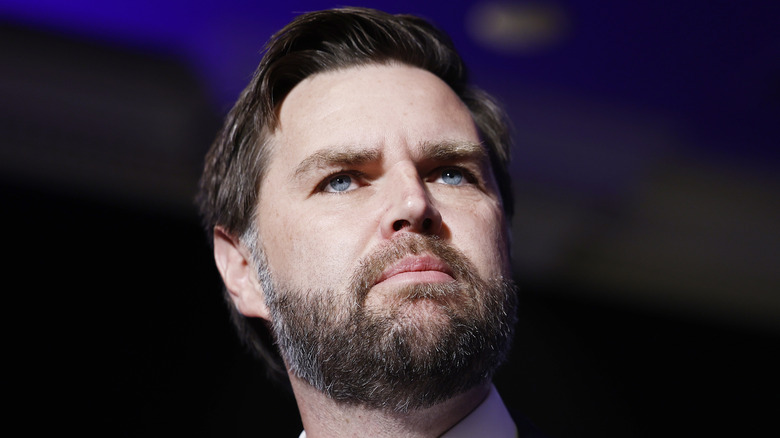 JD Vance peaks during a campaign rally at Middletown High School