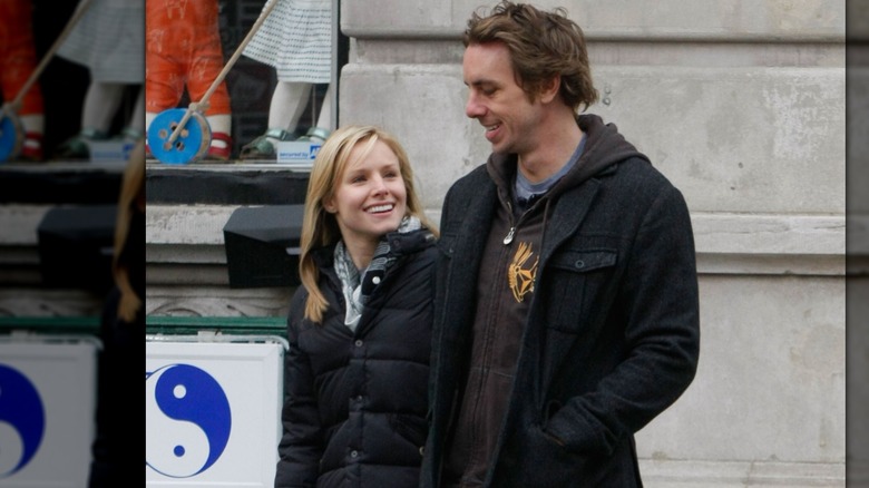 Kristen Bell walking with Dax Shepard in New York