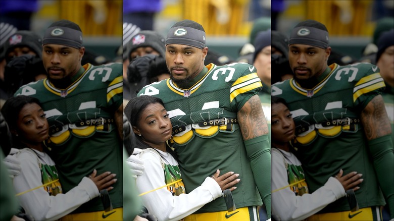 Simone Biles and Jonathan Owens at a football game