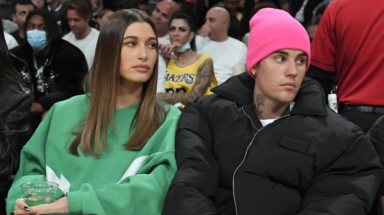 Hailey Bieber and Justin Bieber at a basketball game together