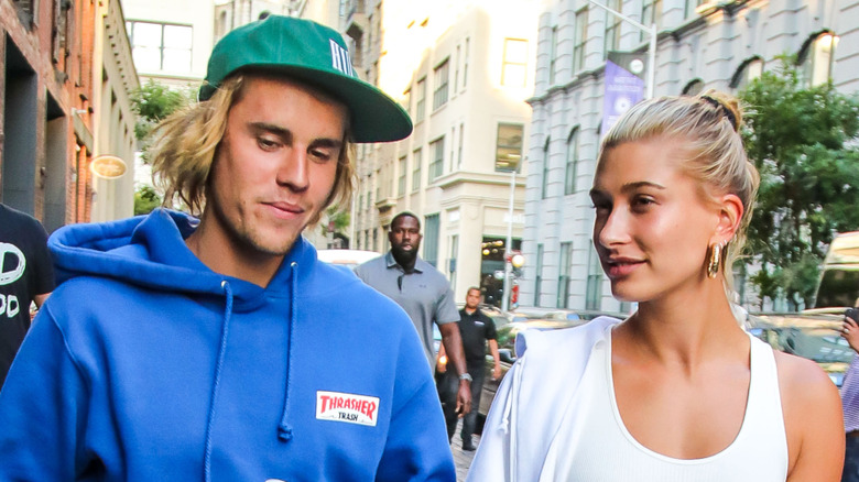 Justin Bieber and Hailey Bieber walking in New York