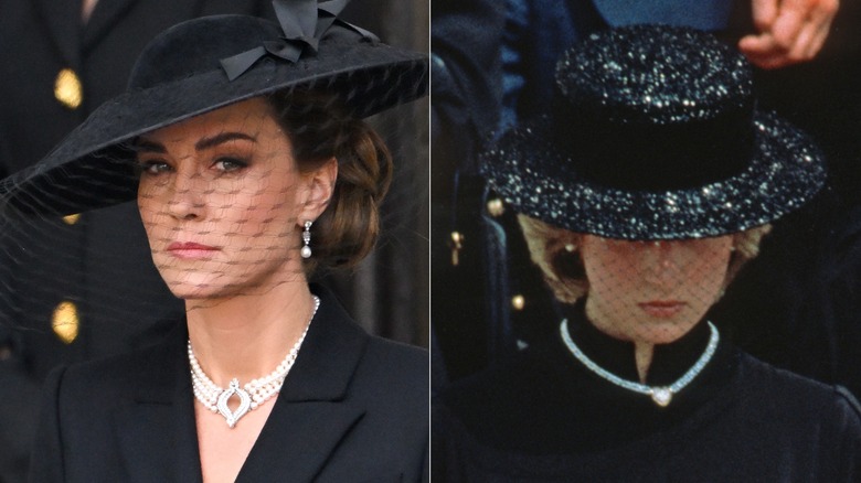 Princesses Catherine and Diana wearing pearls for mourning