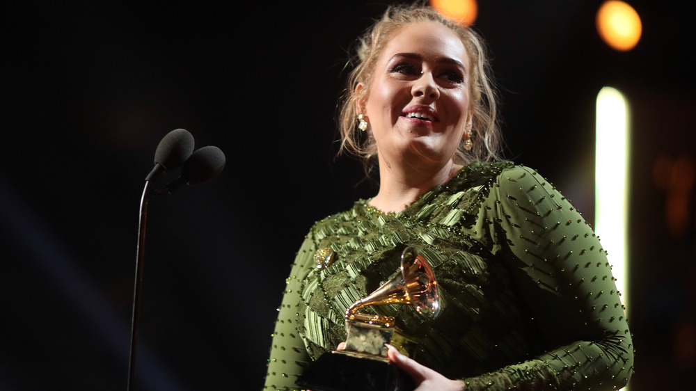 Adele accepting her Grammy Award