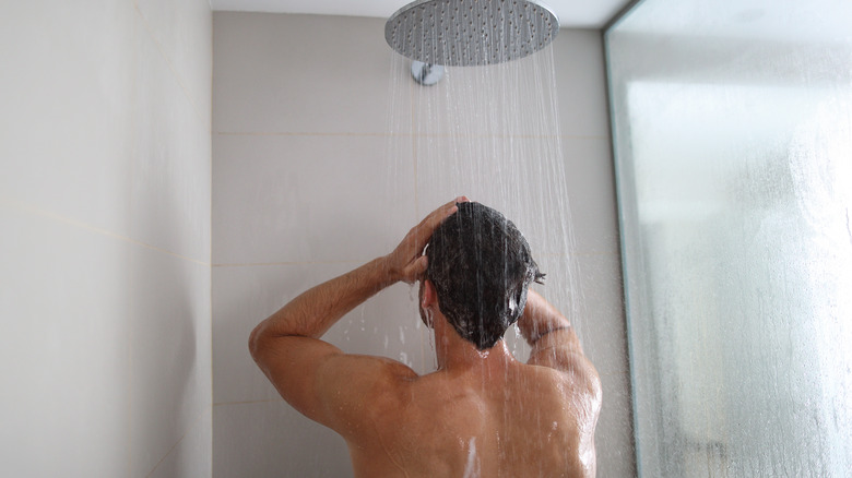 man washing hair