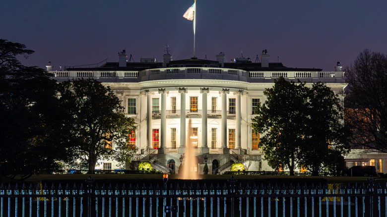 White House at night with exterior lights