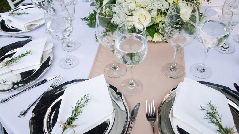 Formal place settings at banquet