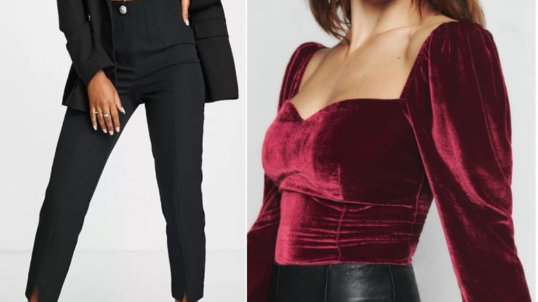 Trousers and velvet top