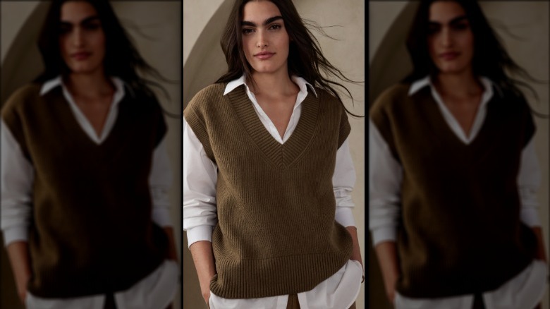 Banana Republic model in brown vest