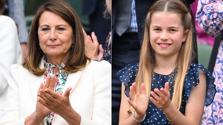 Split image of Carole Middleton and Princess Charlotte at Wimbledon