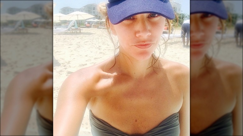 Charissa Thompson at the beach makeup-free