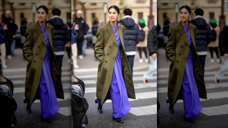 Woman in olive green coat