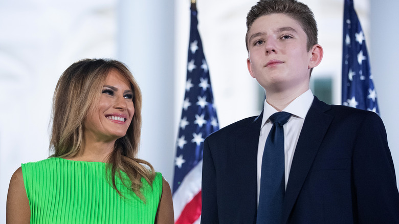 Melania Trump smiling with Barron Trump