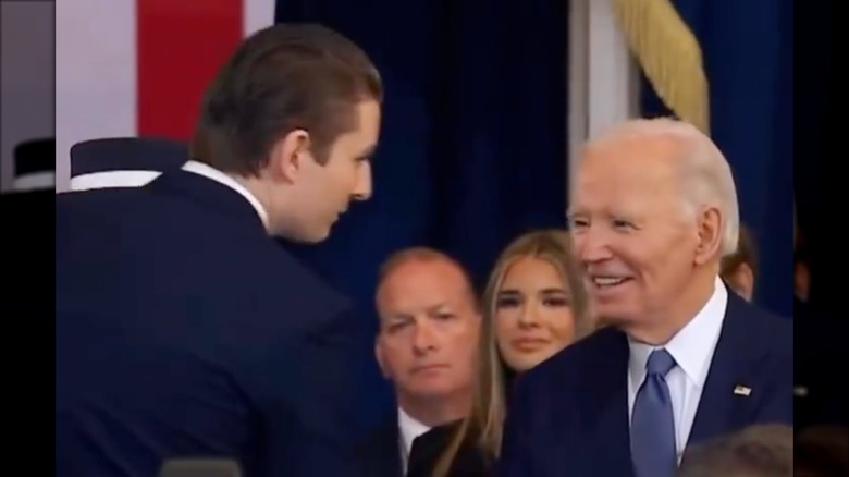 Barron Trump shaking hands with Joe Biden