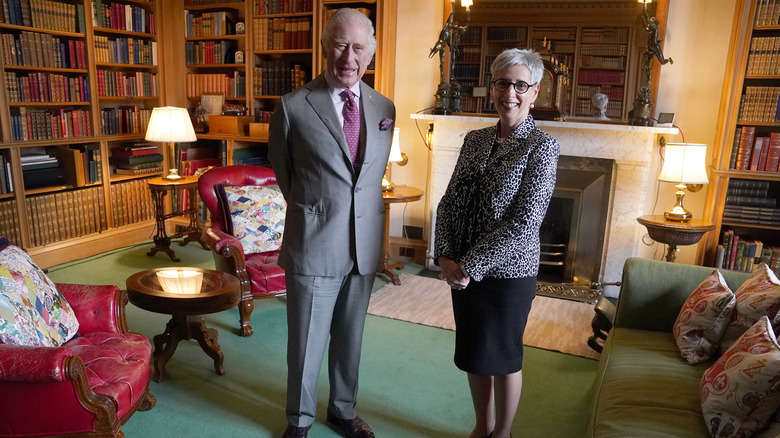 Charles with Governor Linda at Balmoral smiling