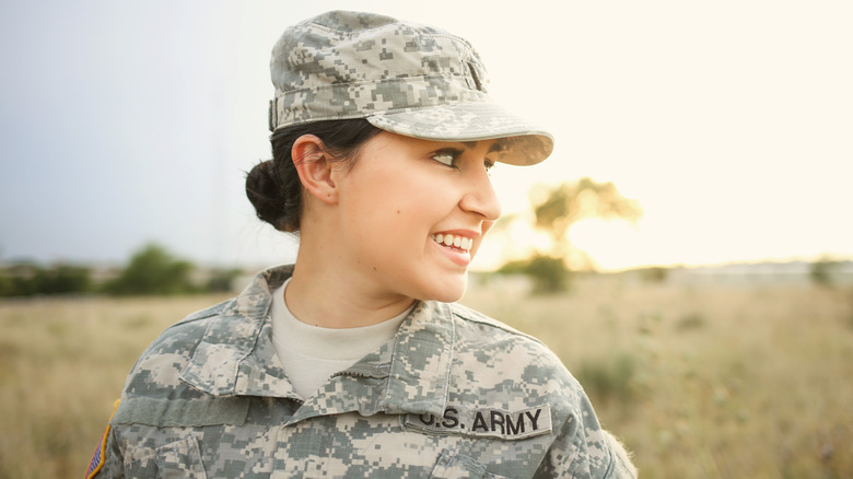 Female soldier smiling 