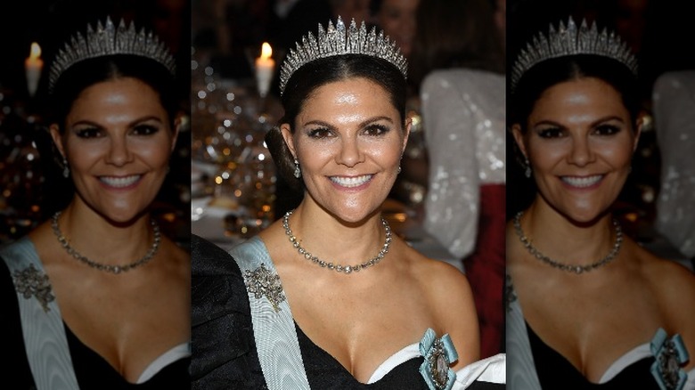 Crown Princess Victoria of Sweden attends the Nobel Prize Banquet.