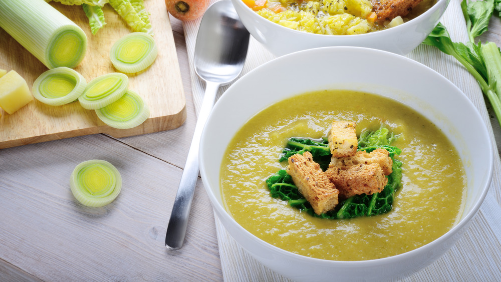 Cabbage soup with garnishes