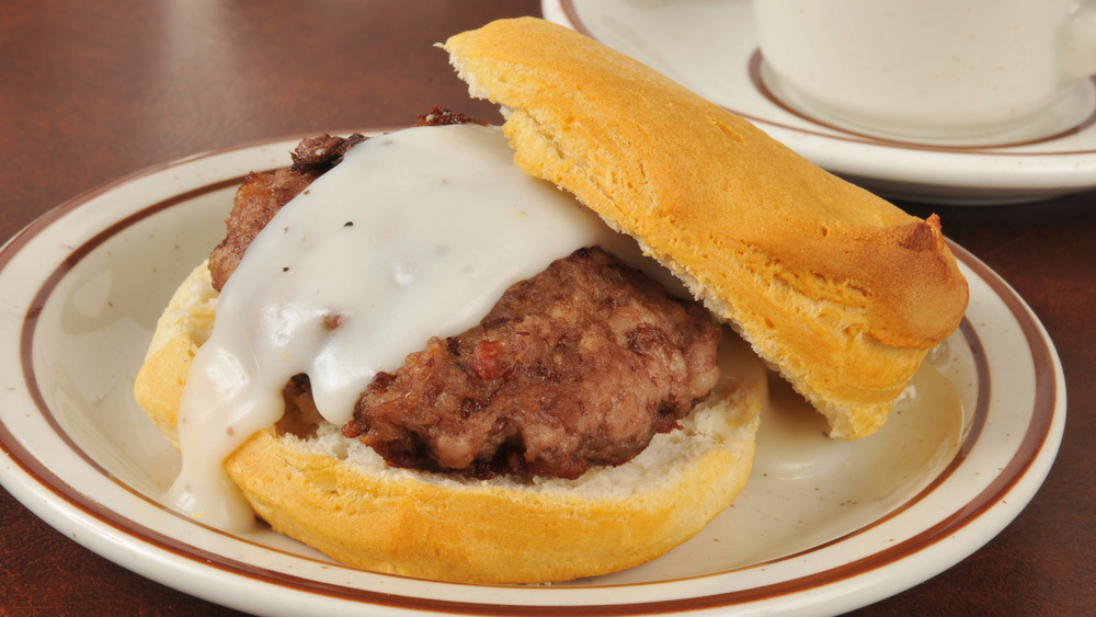 Biscuit with sausage and gravy