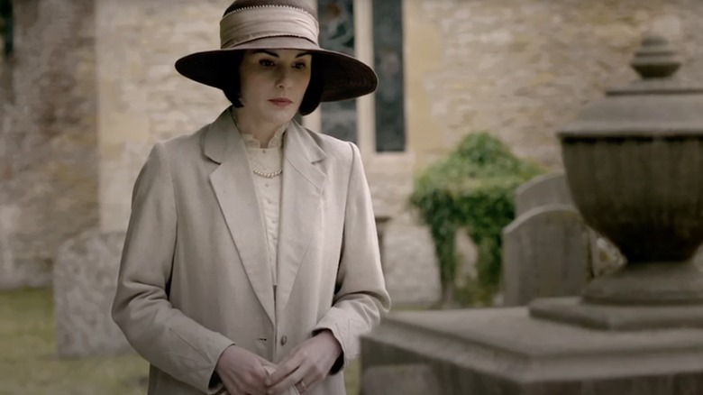 Mary at Matthew's grave in "Downton Abbey"