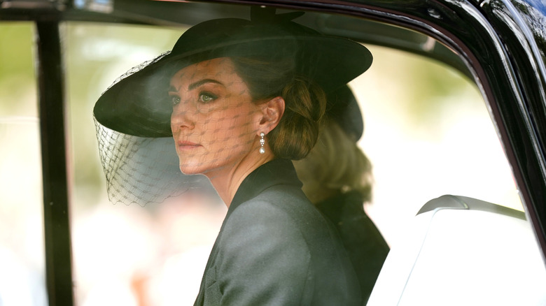 Princess Catherine in car in funeral attire
