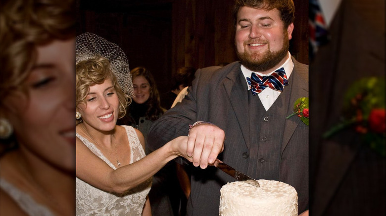 Erin and Ben Napier slicing cake